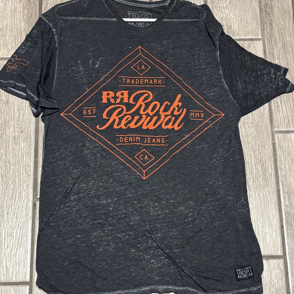 Rock Revival Charcoal and Orange Graphic Tee